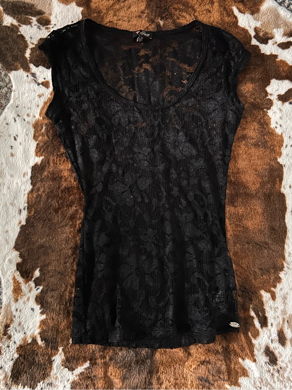 Black Lace Short Sleeve Top